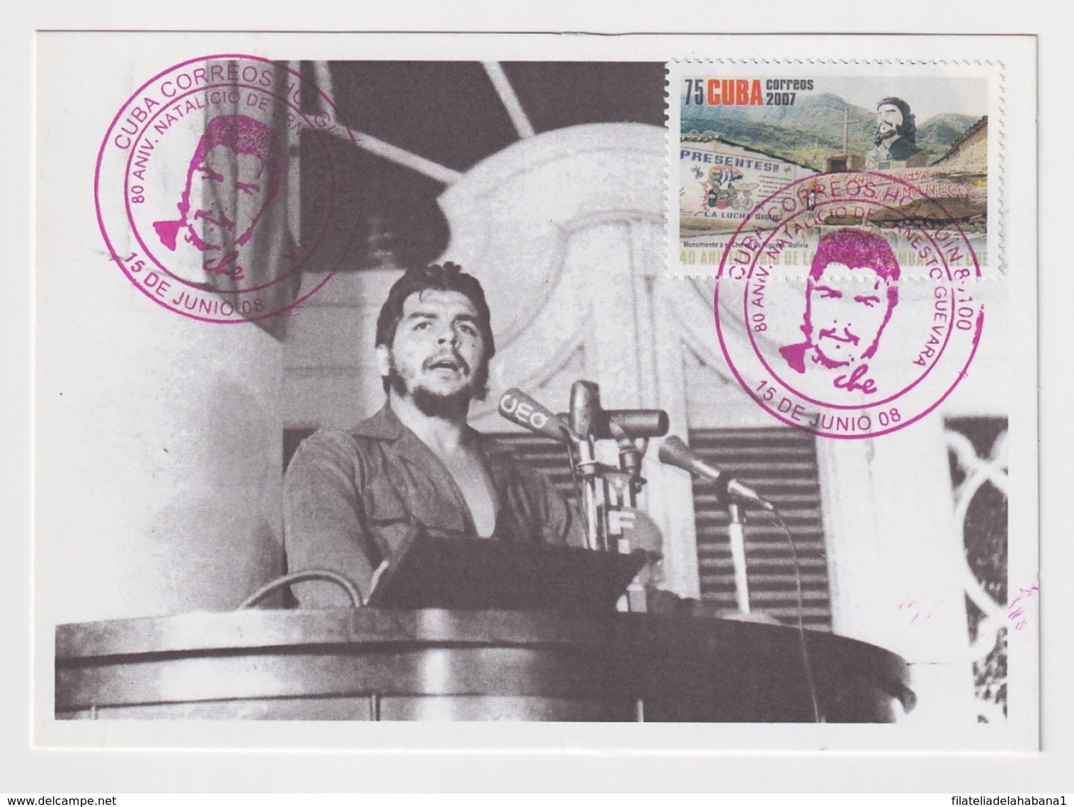 TMA-452 SPAIN ANTILLES 2008 MAXIM CARD ERNESTO CHE GUEVARA. RED CANCEL - Maximum Cards