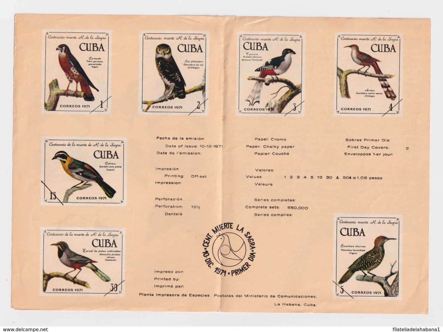 PRP-122 CUBA 1971 PROPAGANDA POSTAL RAMON DE LA SAGRA AVES BIRD PAJAROS - Maximum Cards