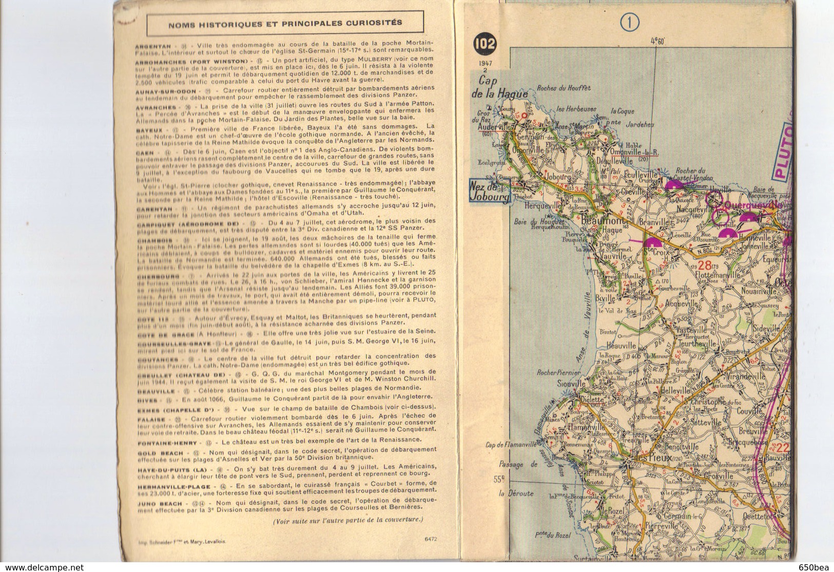 Carte Michelin 102.Bataille De Normandie.Edition Originale 1947 - 1939-45