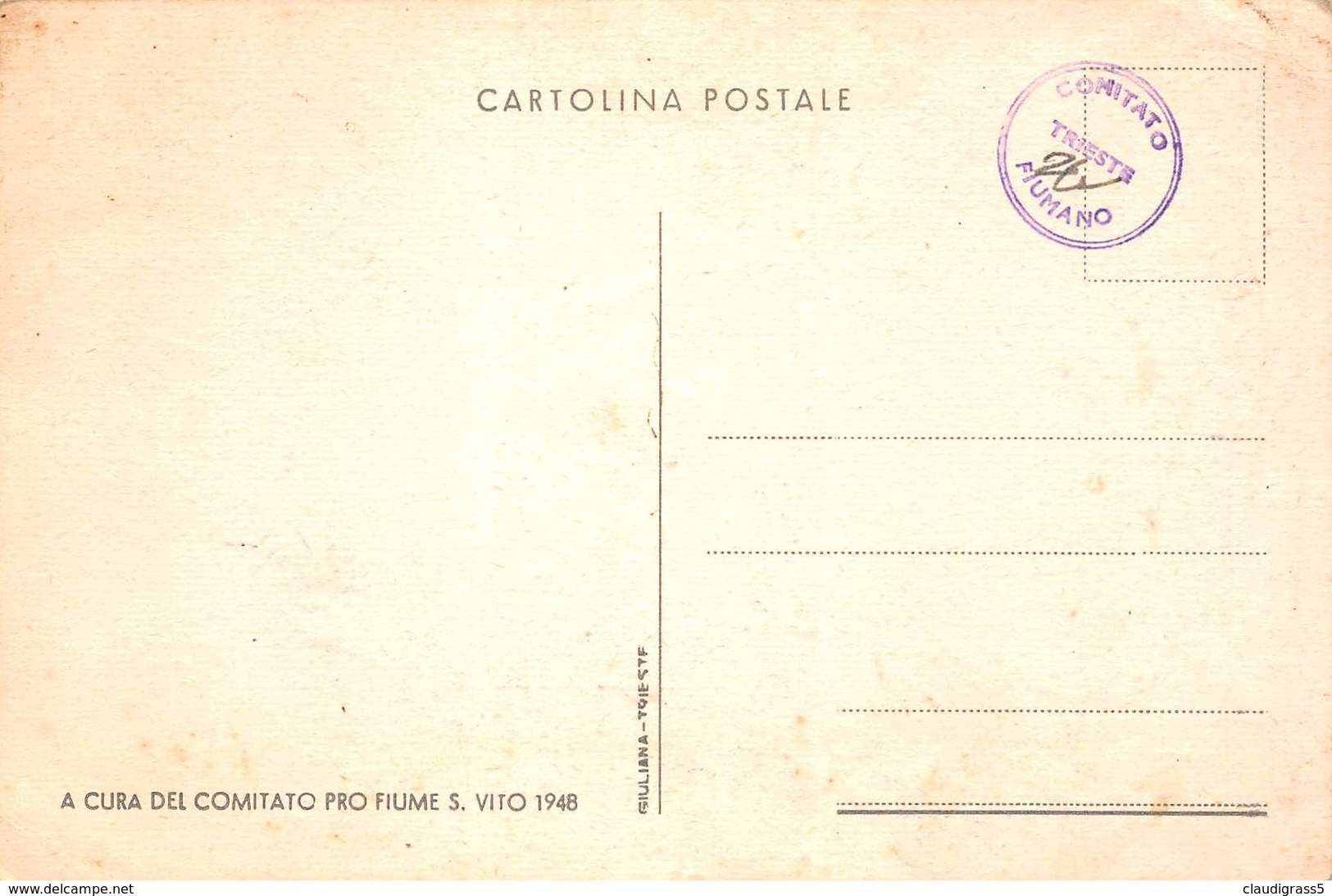 0589 "COMITATO PRO FIUME S. VITO - 1948" ANIMATA. CART. ORIG. NON SPEDITA - Storia