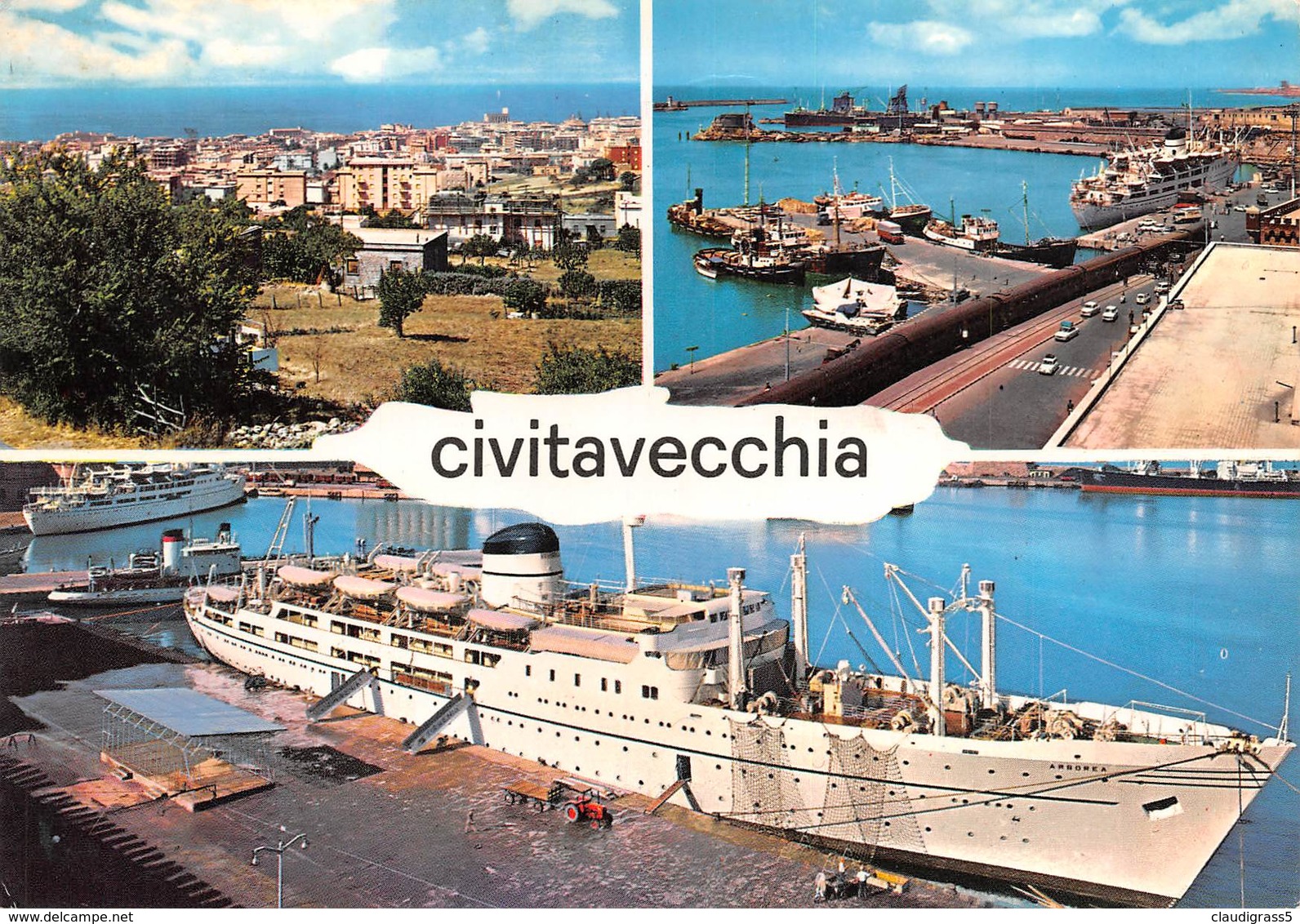 0591 "CIVITAVECCHIA - IL PORTO CON LA MOTONAVE ARBOREA IN ATTRACCO" ANIMATA. CART. ORIG. SPEDITA 1972 - Civitavecchia