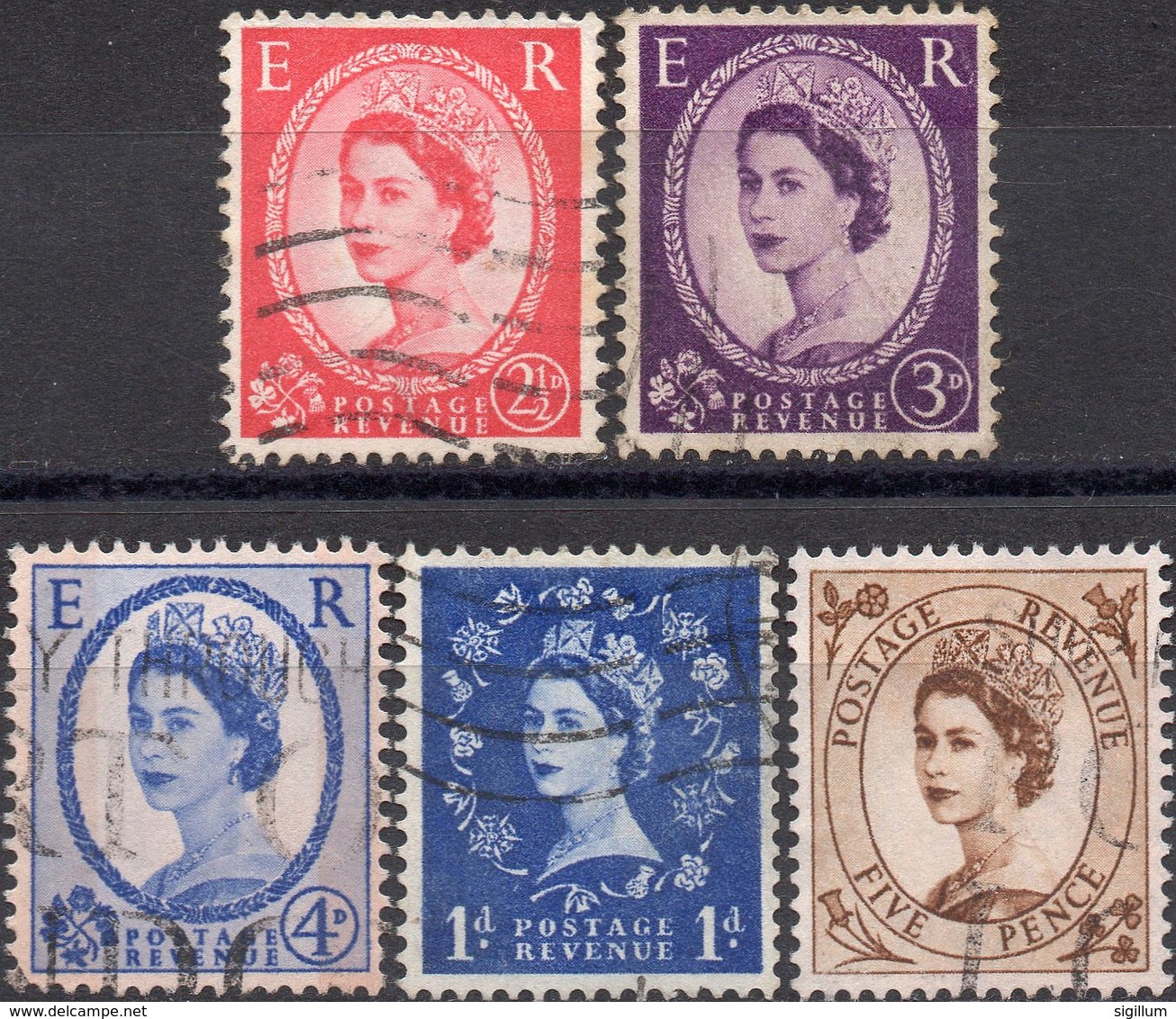 GRAN BRETAGNA 1952/1968 - ELIZABETH II - 5 VALORI USATI - Usati