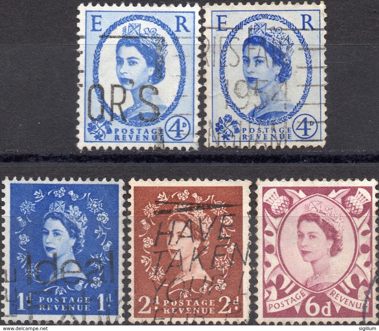 GRAN BRETAGNA 1952/1968 - ELIZABETH II - 5 VALORI USATI - Usati