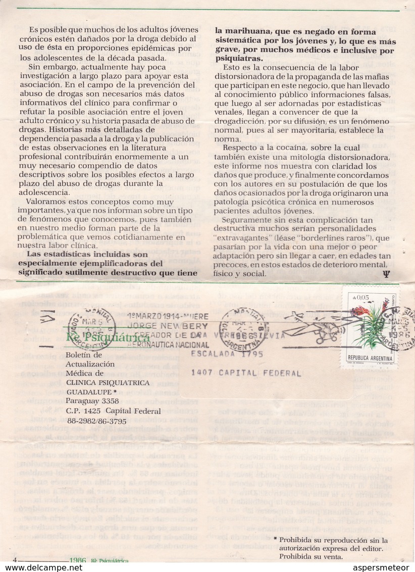 1986 COMMERCIAL COVER RE PSIQUIATRICA BOLETIN ARGENTINE BANDELETA PARLANTE - BLEUP - Lettres & Documents