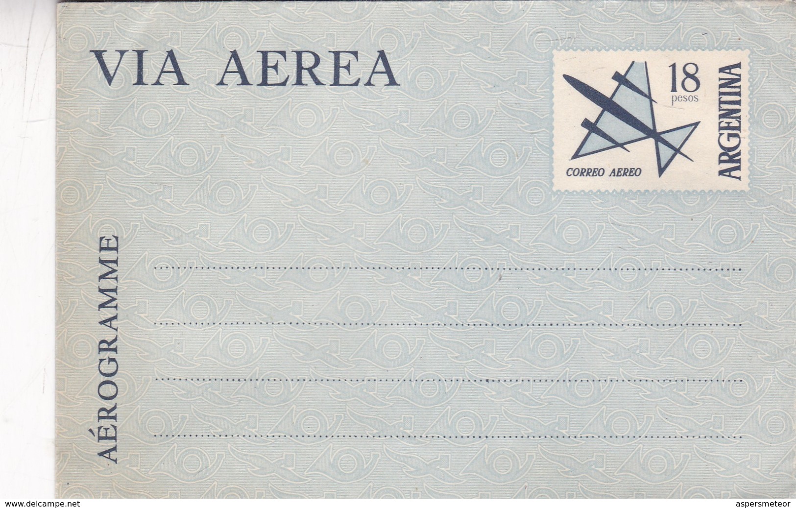 STATIONERY ENTIER AEROGRAMME 18 PESOS ARGENTINE 1960'S - BLEUP - Entiers Postaux