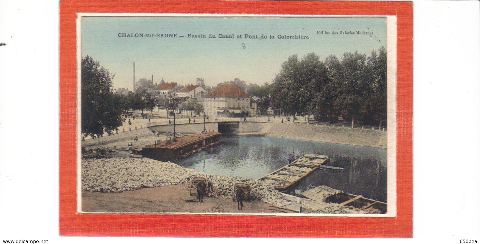 Chalon Sur Saône.Bassin Du Canal Et Pont De La Colombière.Une Platte Et Chargement De Pierres - Chalon Sur Saone