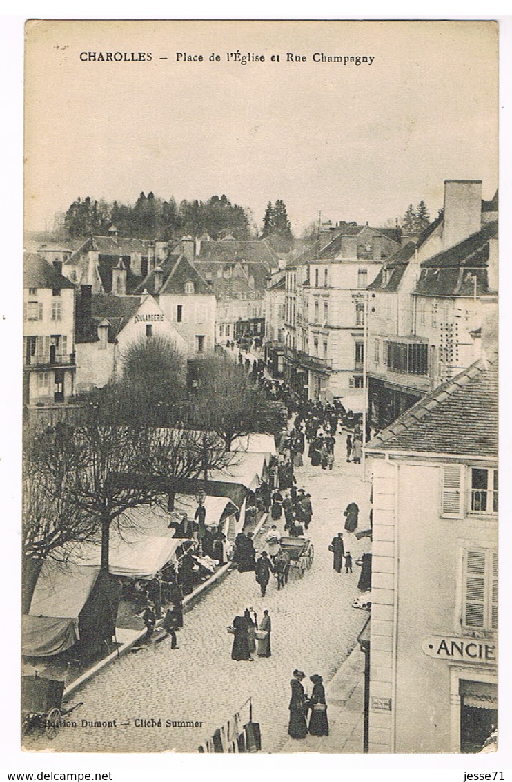 Charolles - Place De L'église Et Rue Champagny - Charolles