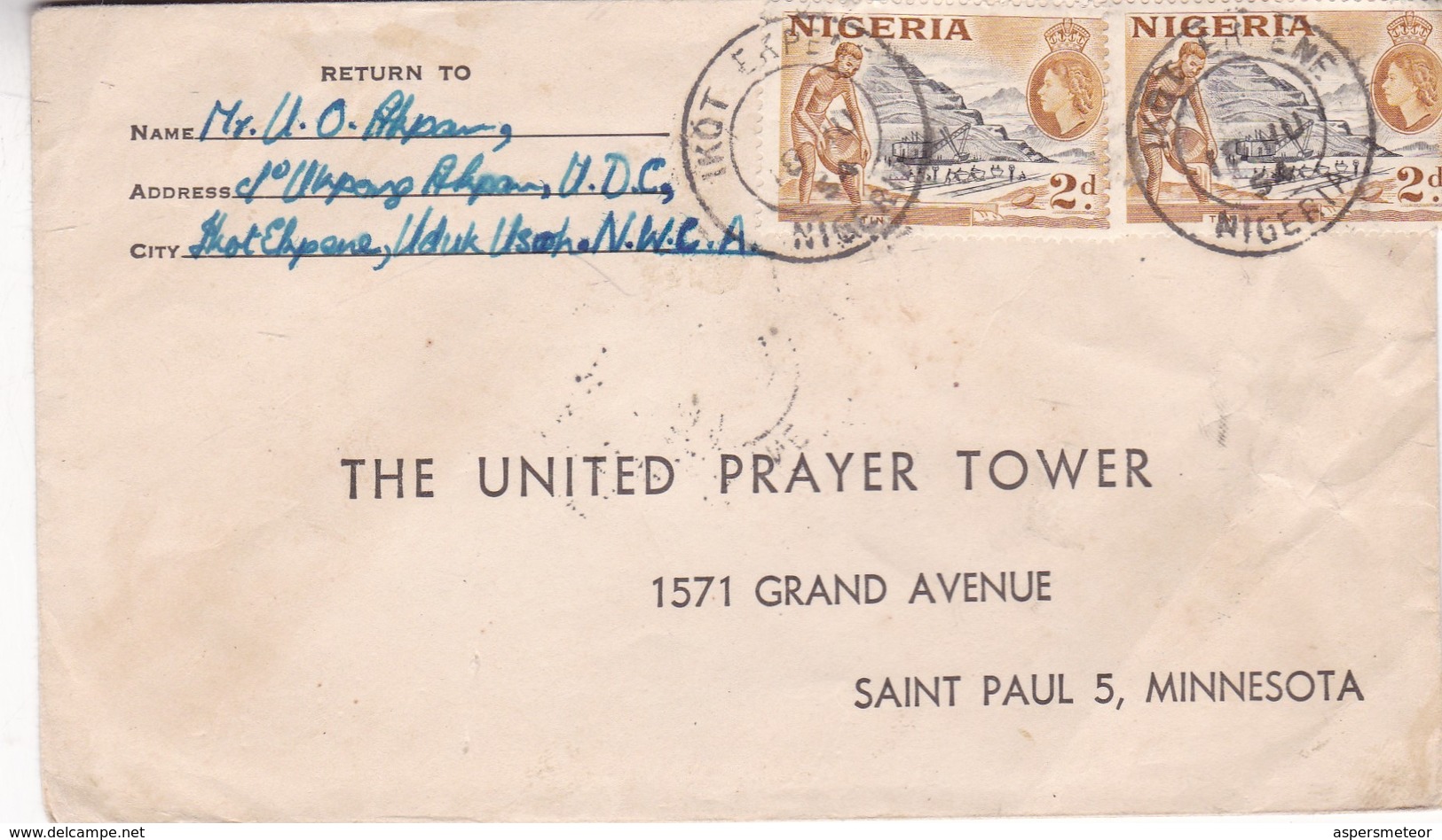 COVER 1954 NIGERIA CIRCULATED TO MINNESOTA - BLEUP - Nigeria (...-1960)