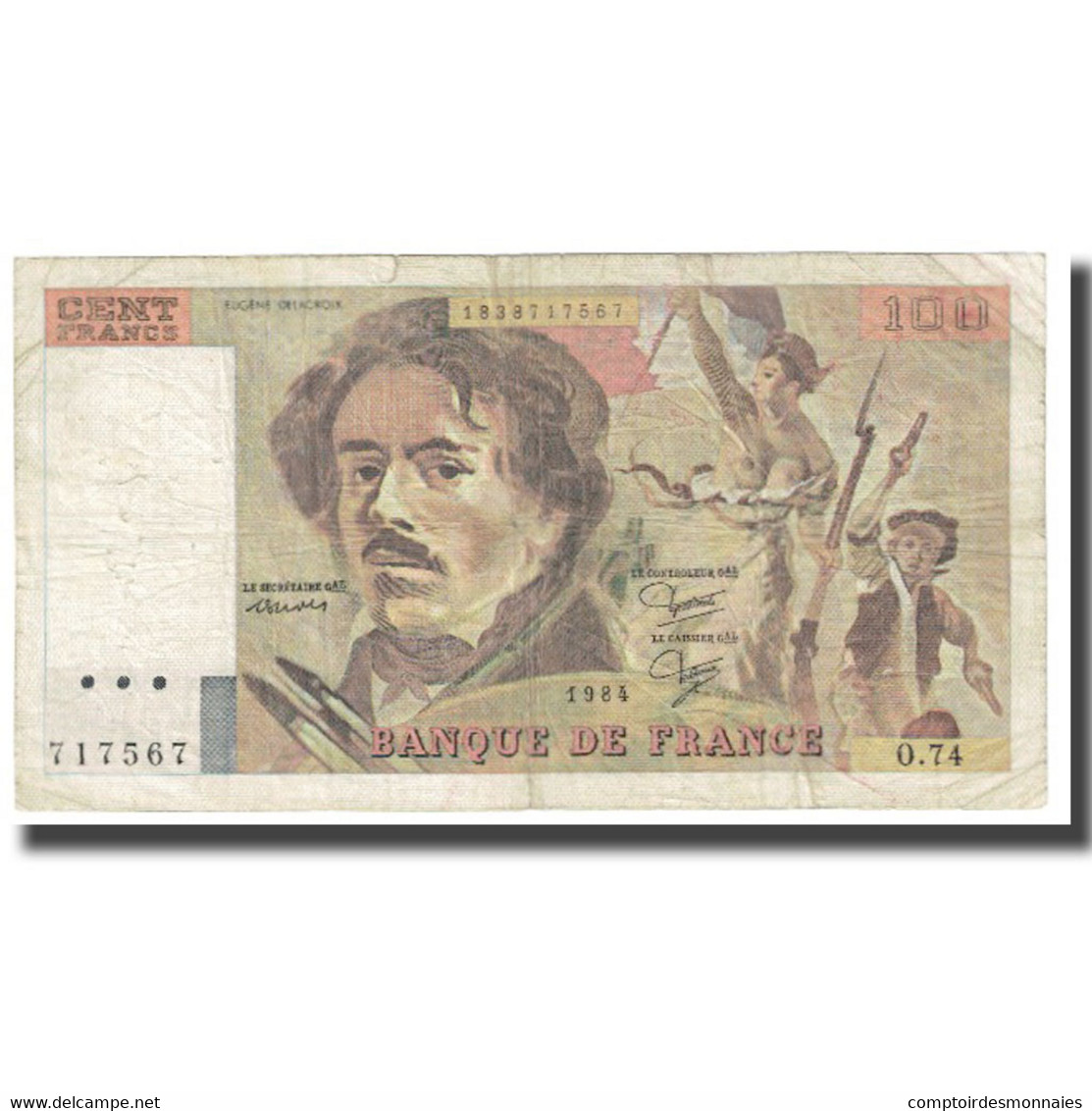 France, 100 Francs, Delacroix, 1984, P. A.Strohl-G.Bouchet-J.J.Tronche, TB - 100 F 1978-1995 ''Delacroix''