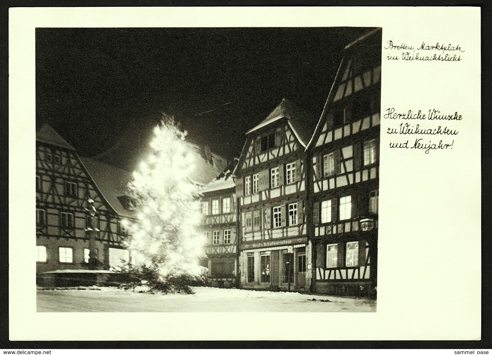 Bretten  -  Marktplatz Im Weihnachtslicht  -  Ansichtskarte Ca.1958    (11128) - Bretten