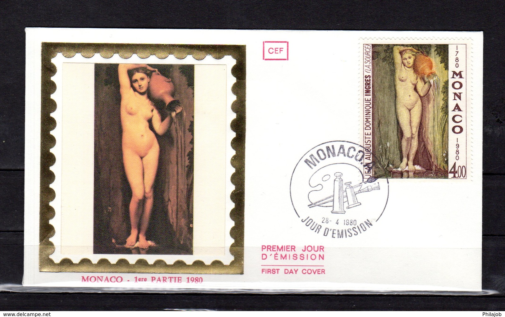 " LA SOURCE De DOMINIQUE INGRES " Sur Enveloppe 1er Jour Sur Soie De MONACO De 1980. Parfait état. FDC - Nudi