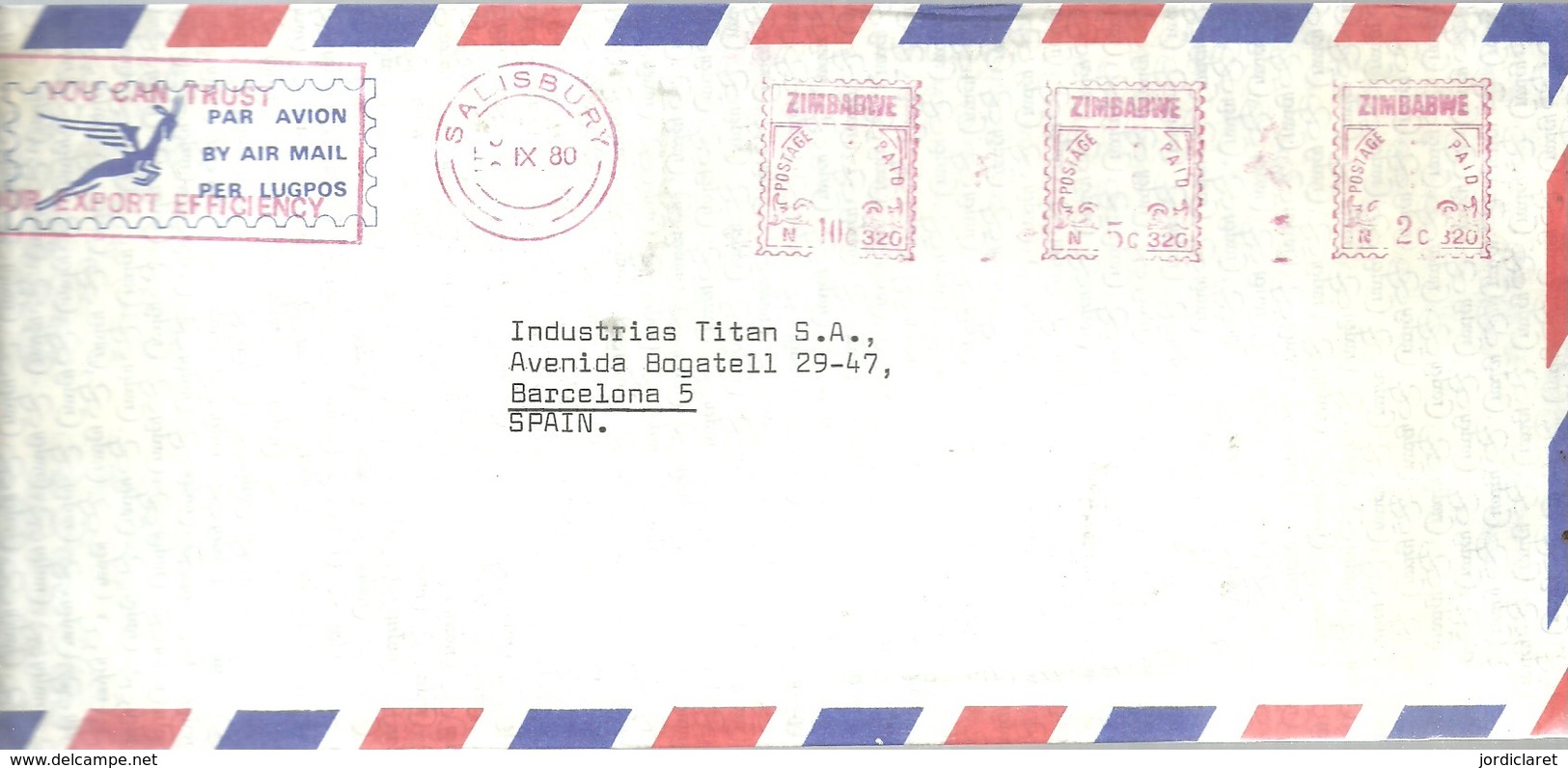 LETTER 1980 SALISBURY - Zimbabwe (1980-...)