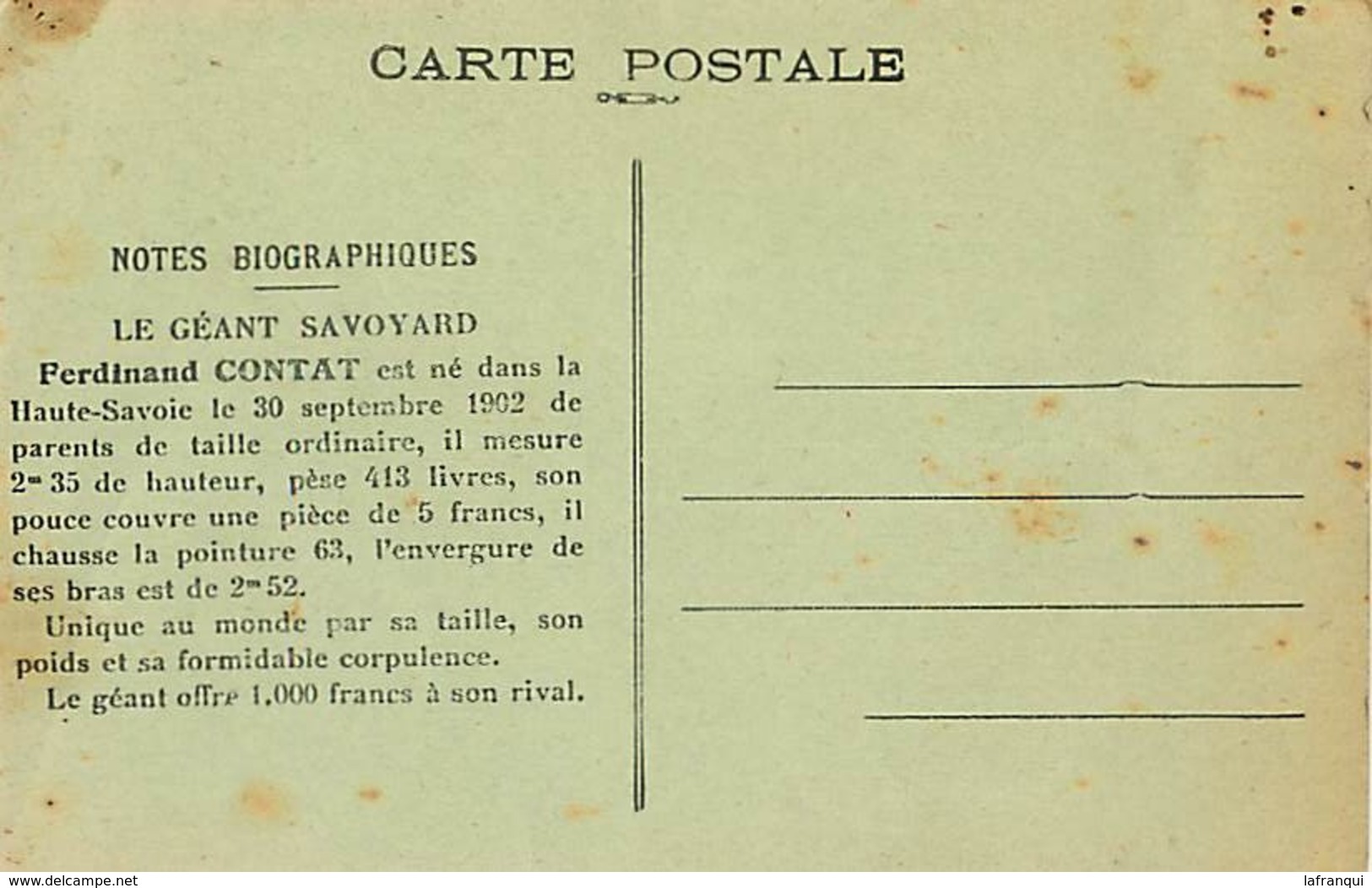 Themes Div-ref BB296- Spectacle -phenomenes - Geants - Le Geant Savoyard Ferdinand Contat / - Autres & Non Classés