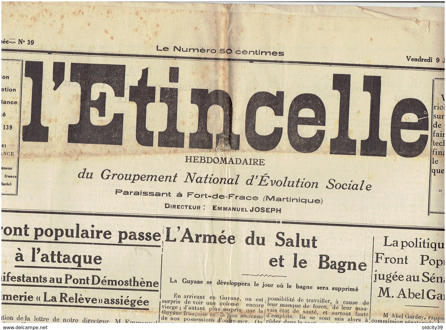 LOT :L ETINCELLE ( 2 ème Année N° 12; N°39 EtN° 40  ) De Fevrier 1937 (3 Scans ) FORT DE FRANCE -MARTINIQUE - Autres & Non Classés