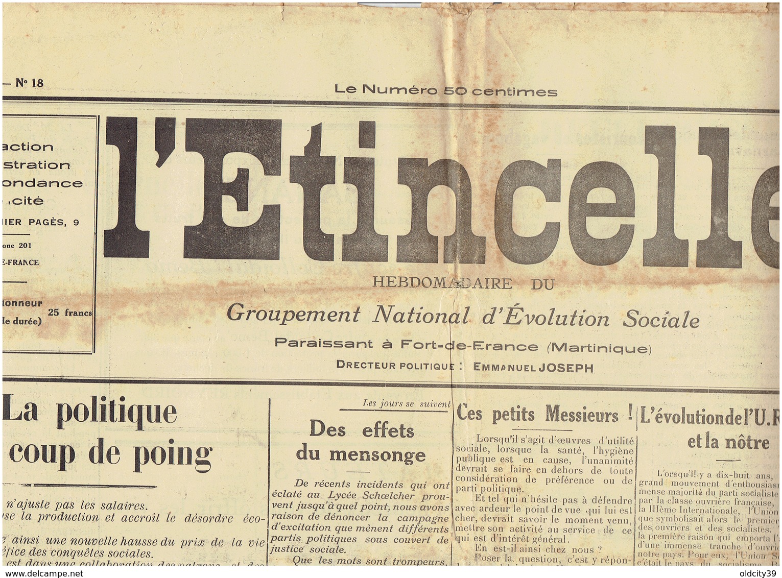 LOT :L ETINCELLE ( 2 ème Année N° 12; N°39 EtN° 40  ) De Fevrier 1937 (3 Scans ) FORT DE FRANCE -MARTINIQUE - Autres & Non Classés