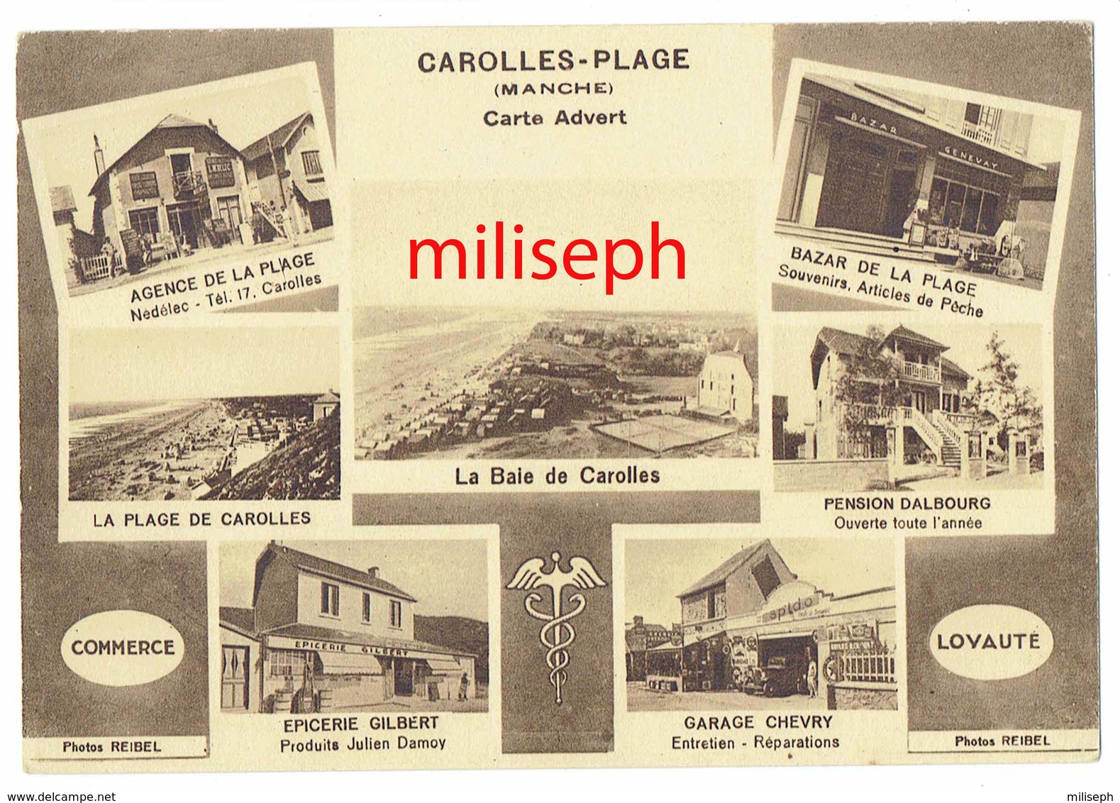 C.P. Publicitaire Pour: CAROLLES-PLAGE - Manche - La Baie Et Divers Magasins - Editeur  Advert - Paris     (4499) - Avranches