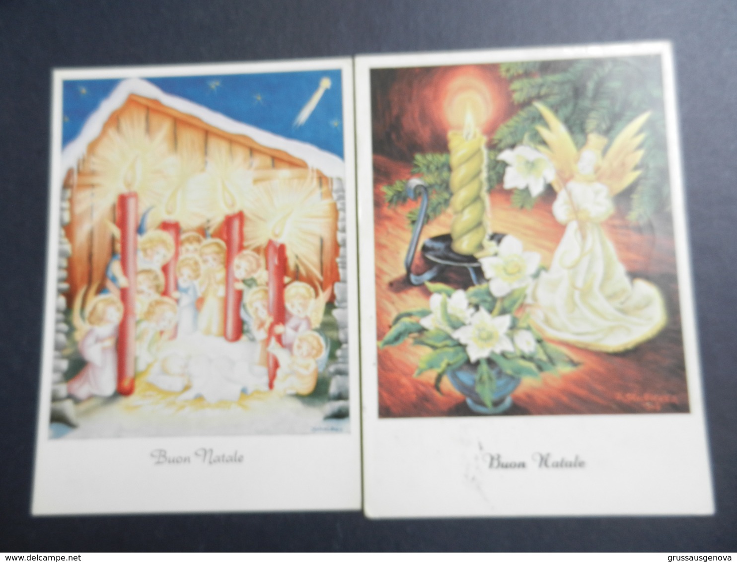 19943) LOTTO DI DUE CARTOLINE AUGURALI DIPINTE CON BOCCA NON VIAGGIATA E VIAGGIATA - Altri & Non Classificati