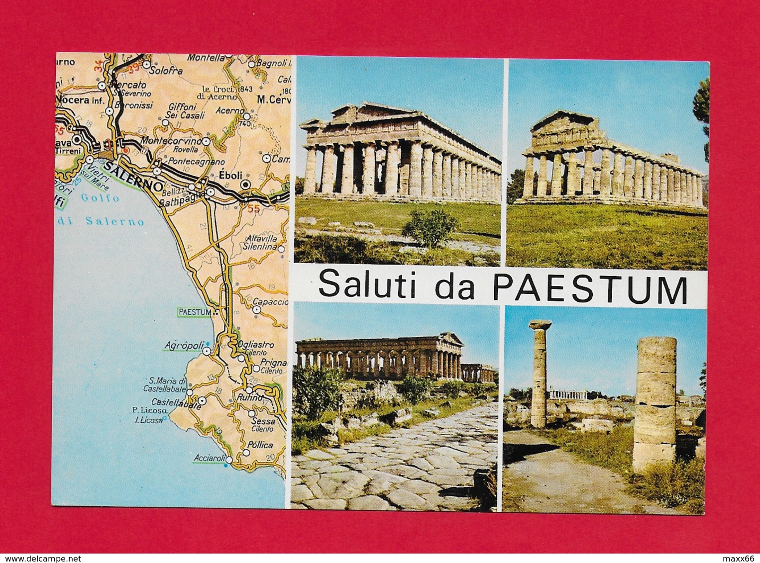 CARTOLINA NV ITALIA - Saluti Da PAESTUM - Cartina Vedutine Multivue - 10 X 15 - Gruss Aus.../ Grüsse Aus...