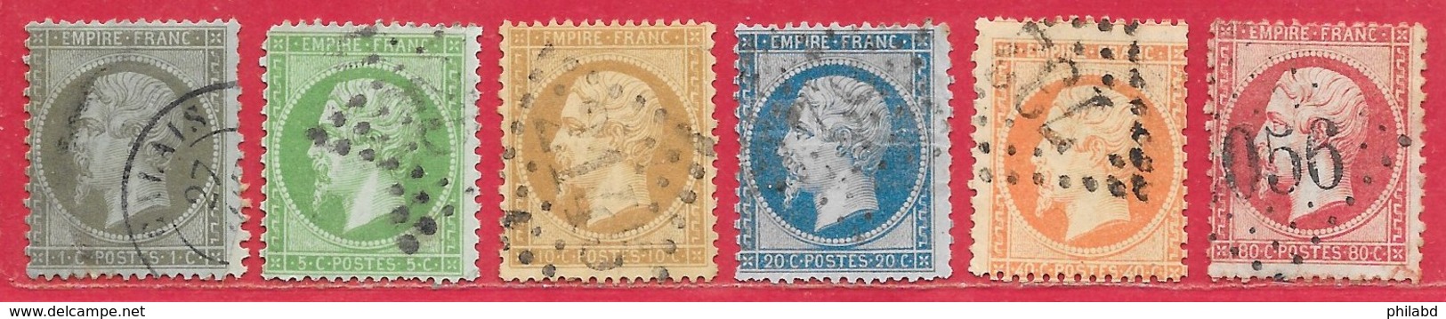 France N°19 à 24 Napoléon 1862 O - 1862 Napoléon III