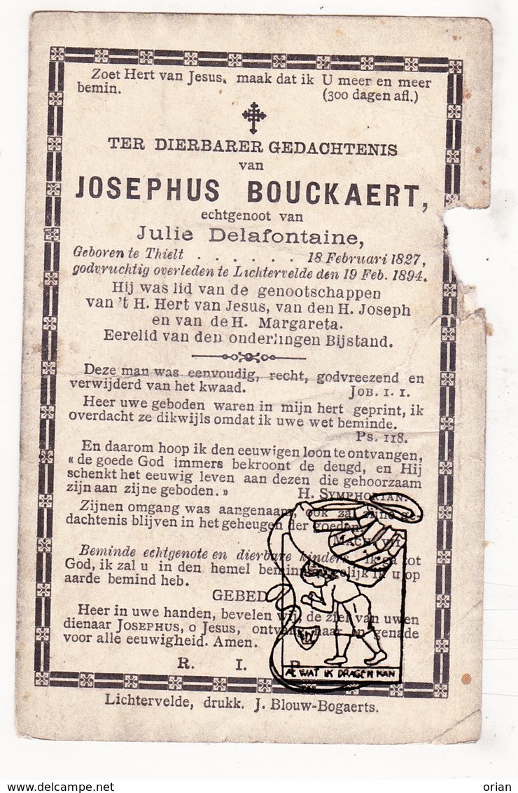 DP Josephus Bouckaert ° Tielt 1827 † Lichtervelde 1894 X Julie Delafontaine - Andachtsbilder