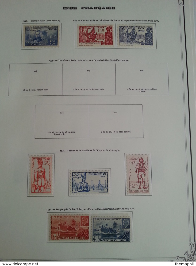 lot n° 611 INDES FRANCAISE  sur page d'albums neufs *  des timbres collés ou adhérés au debut