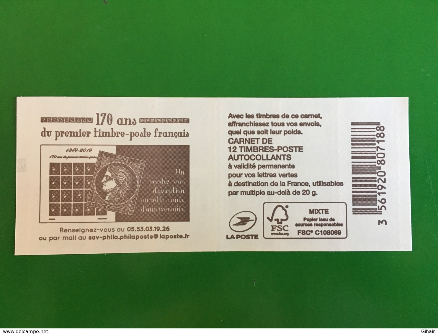 (2019) - Carnet 12 VP / Lettre Verte - 170 Ans Du Premier Timbre-poste Français - Autres & Non Classés