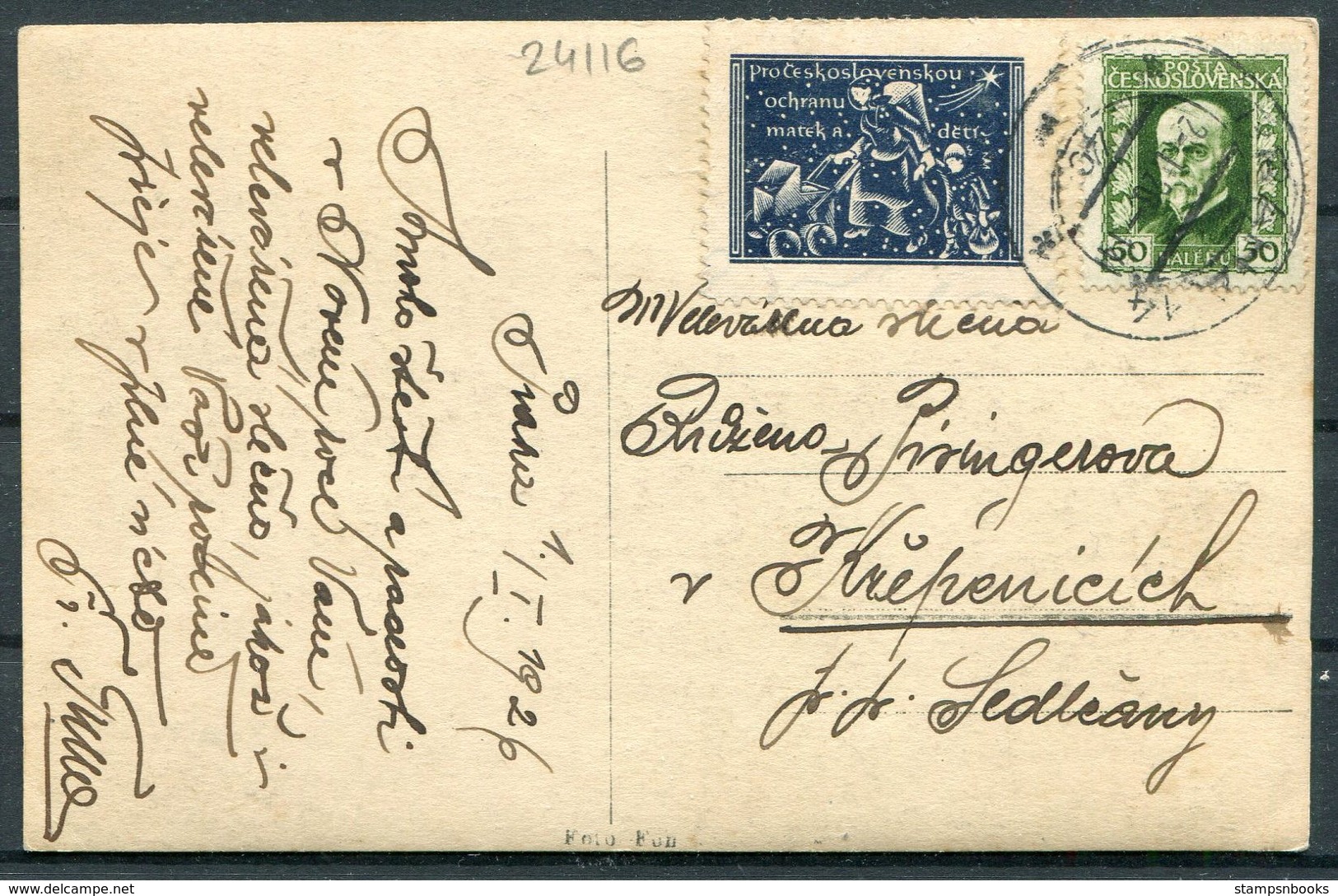 1926 Praha Nocturno Postcard Charity Seal - Covers & Documents