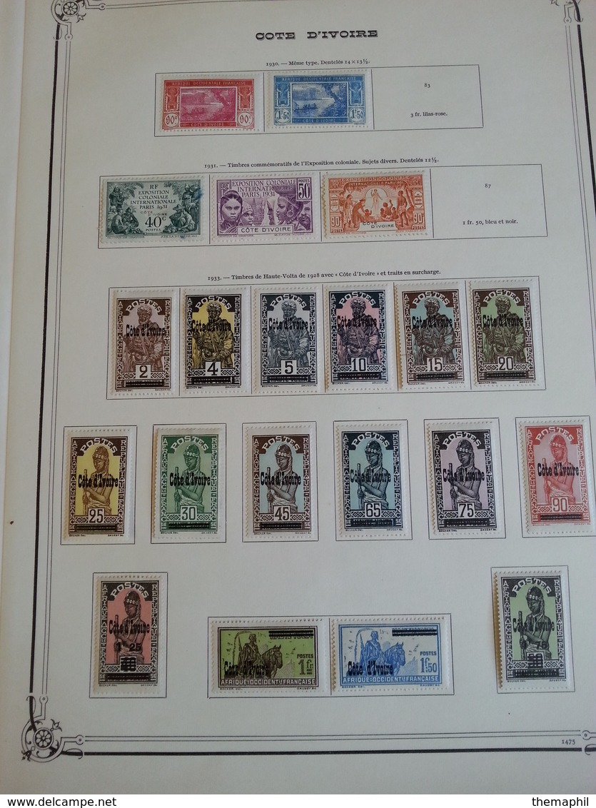 lot n° 608 OUBANGHIE ET COTE D'IVOIRE collection sur pages d'albums neufs * , 50 % de timbres collés ou adheres