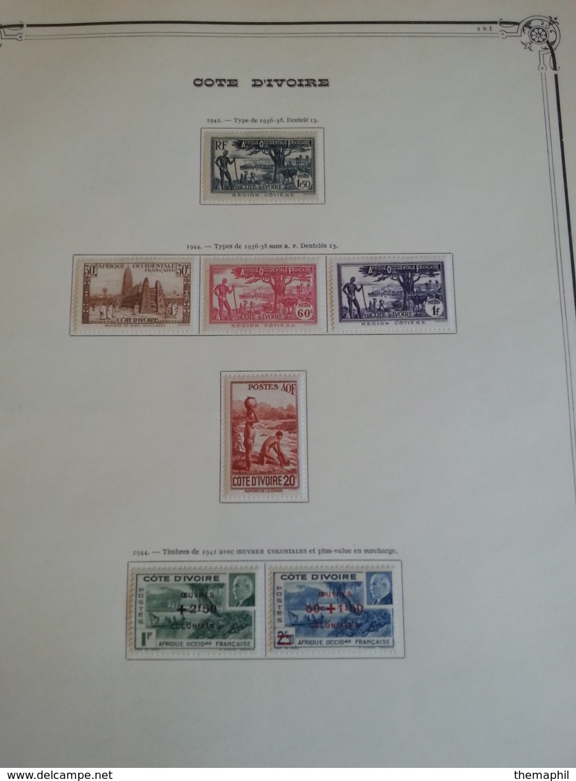 lot n° 608 OUBANGHIE ET COTE D'IVOIRE collection sur pages d'albums neufs * , 50 % de timbres collés ou adheres