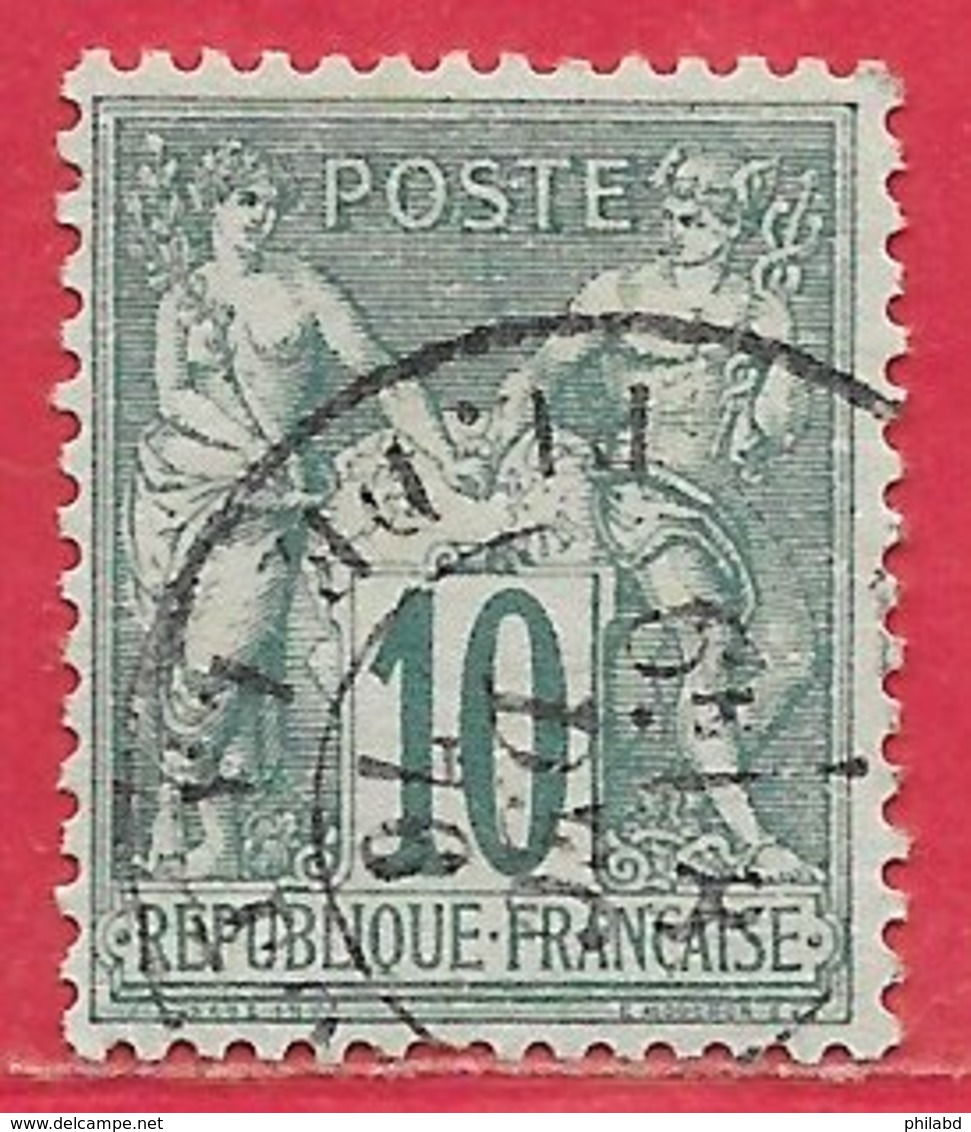 France N°65 Sage 10c Vert (type I N Sous B) 1876 (8 DEC 76) O - 1876-1878 Sage (Type I)