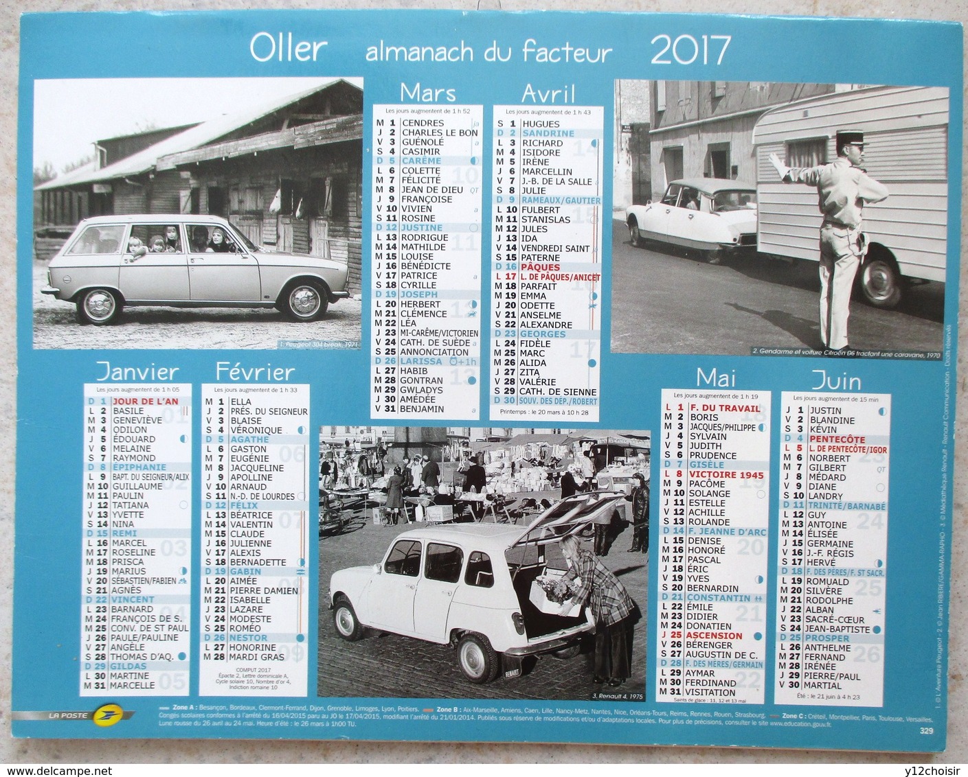 CALENDRIER 2017 CITROEN DS  2 CV AMI 6 SIMCA 1000 TRIUMPH RENAULT 4 PEUGEOT 304 GENDARME - Voitures