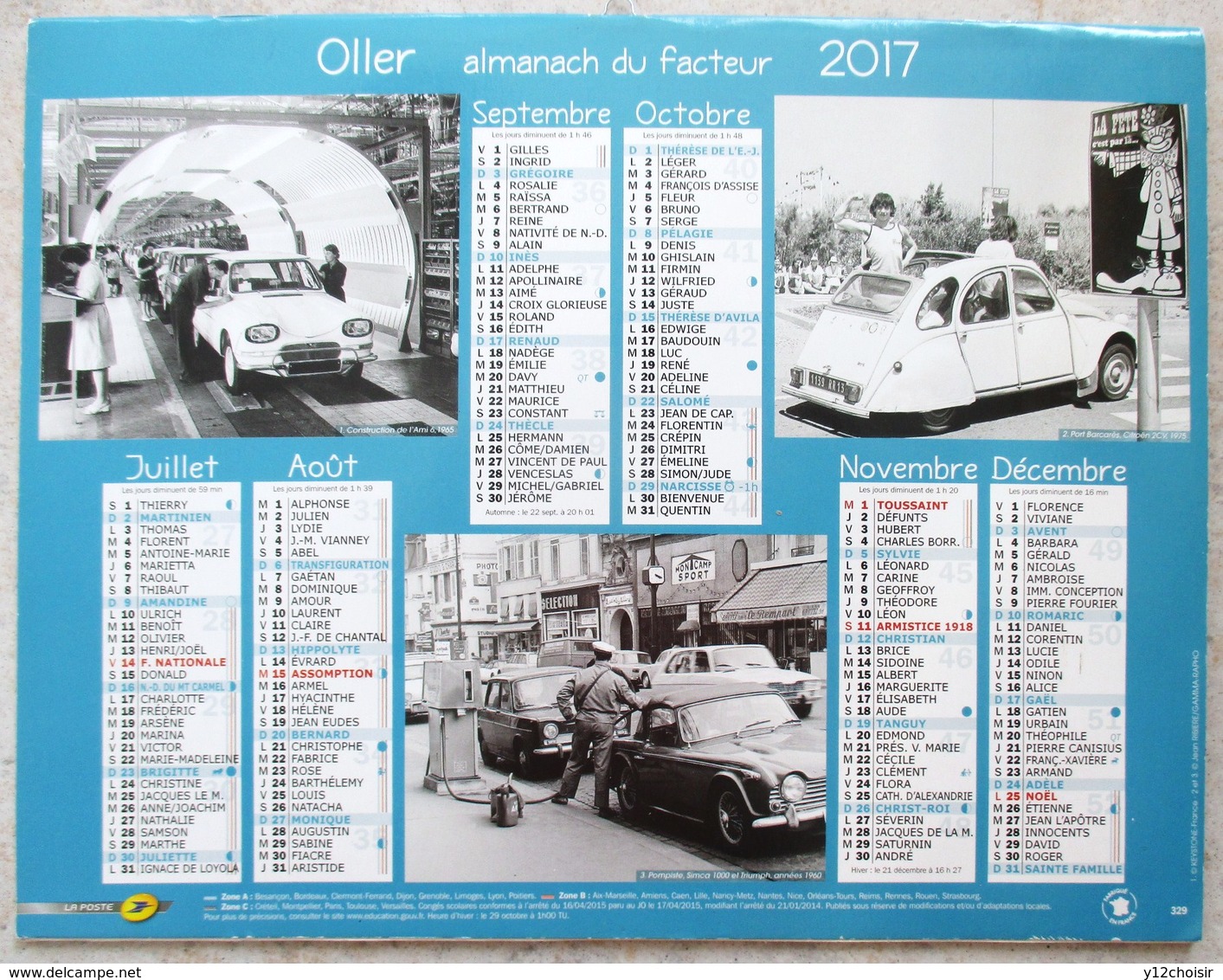 CALENDRIER 2017 CITROEN DS  2 CV AMI 6 SIMCA 1000 TRIUMPH RENAULT 4 PEUGEOT 304 GENDARME - Voitures