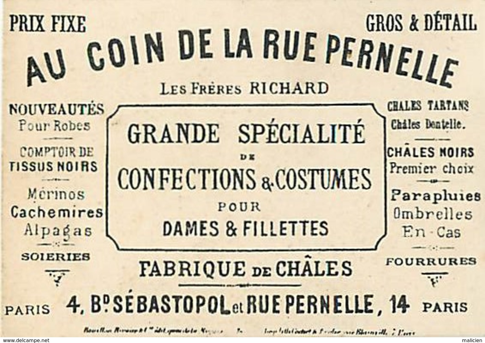 - Chromos- Ref-chA388- Au Coin De La Rue Pernelle - Frères Richard - Paris / Femme Fleur Et Hanneton - Insectes - Doré - - Autres & Non Classés