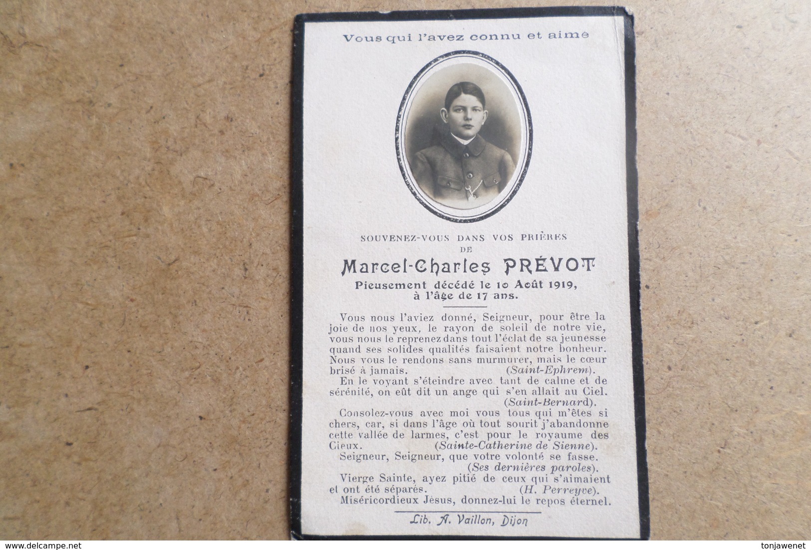 FAIRE PART De DÉCÈS - Jeune Homme Avec Photo - Région De Dijon ( Faire Part - Carte Souvenir ) - Obituary Notices