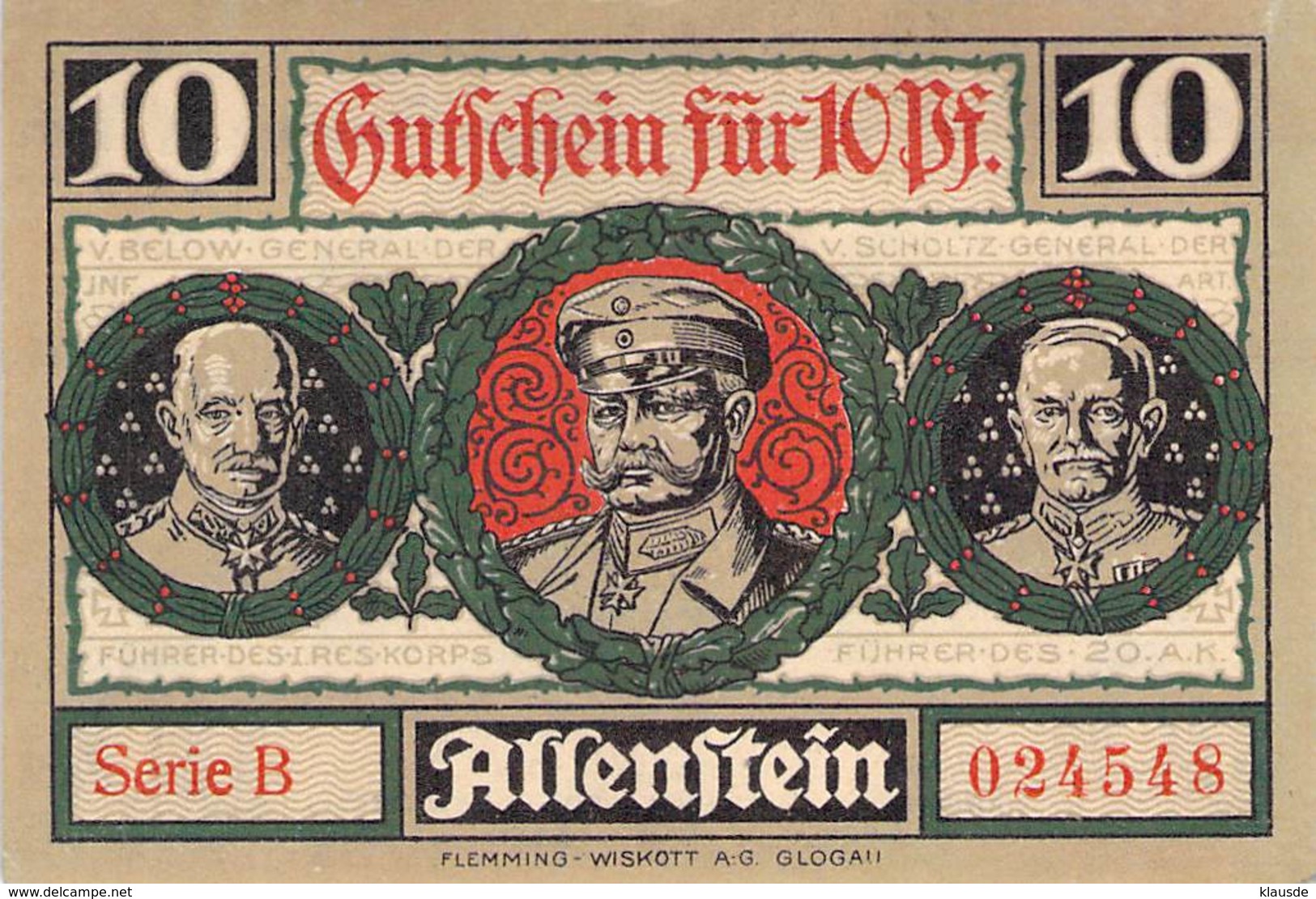 10 Pfg. Notgeld Allenstein UNC (I) - Lokale Ausgaben