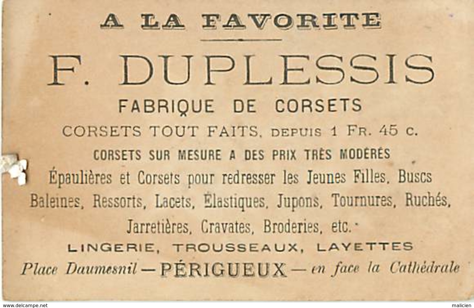 - Chromos- Ref-chA382- A La Favorite - F. Duplessis - Corsets -place Daumesnil - Perigueux - Dordogne / Timbre - Egypte - Autres & Non Classés