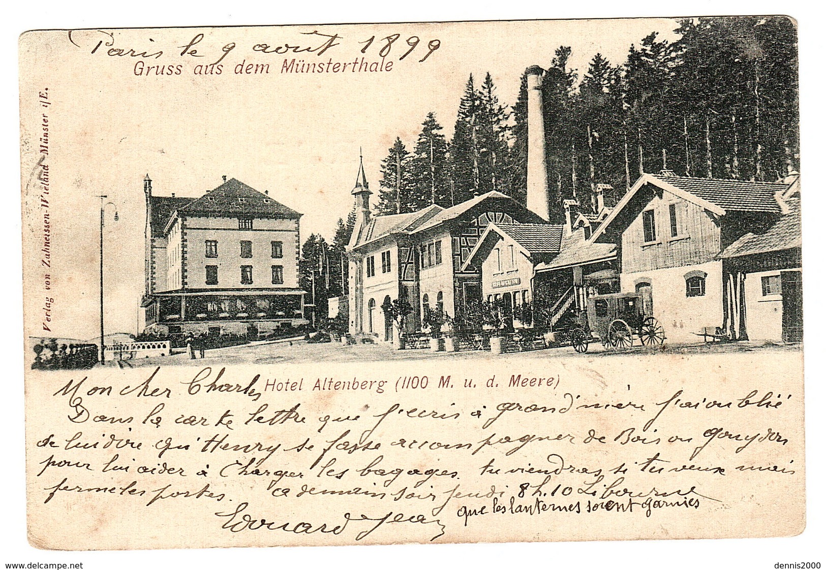 MUENSTERTAL - Gruss Aus Dem Münsterthale - Hotel Altenberg (1100 M. U. D. Meere) - Ed. Zahneissen-Wieland, Münster - Muenstertal