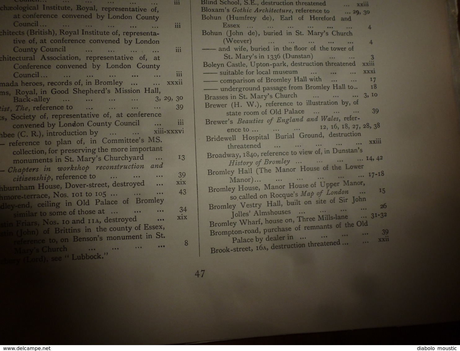 1900 With map of the Parish of BROMLEY : The survey of London: being the first volume of the register of the committee