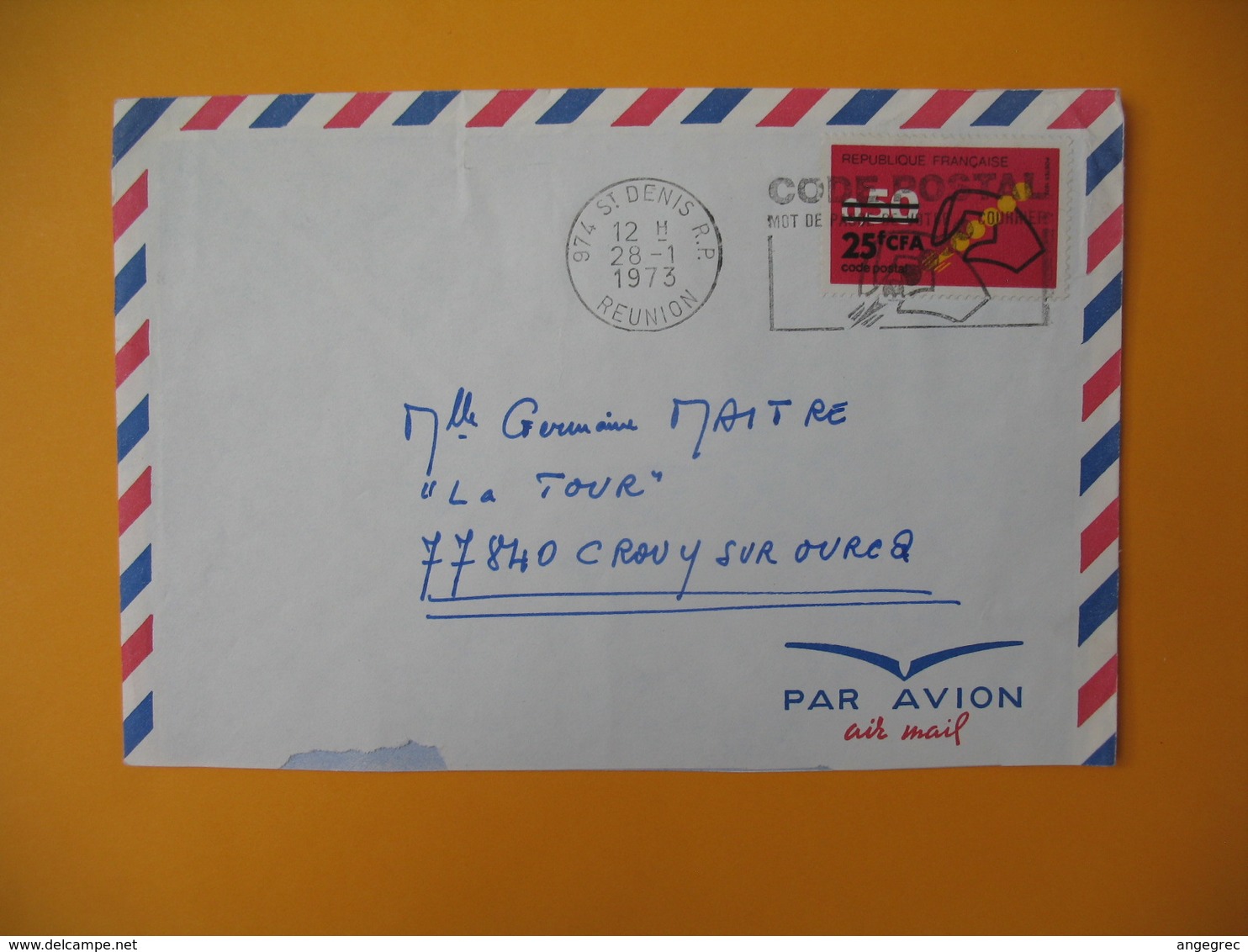 Lettre De La Réunion CFA  1973  N° 411  Code Postal  Saint Denis Pour La France - Covers & Documents