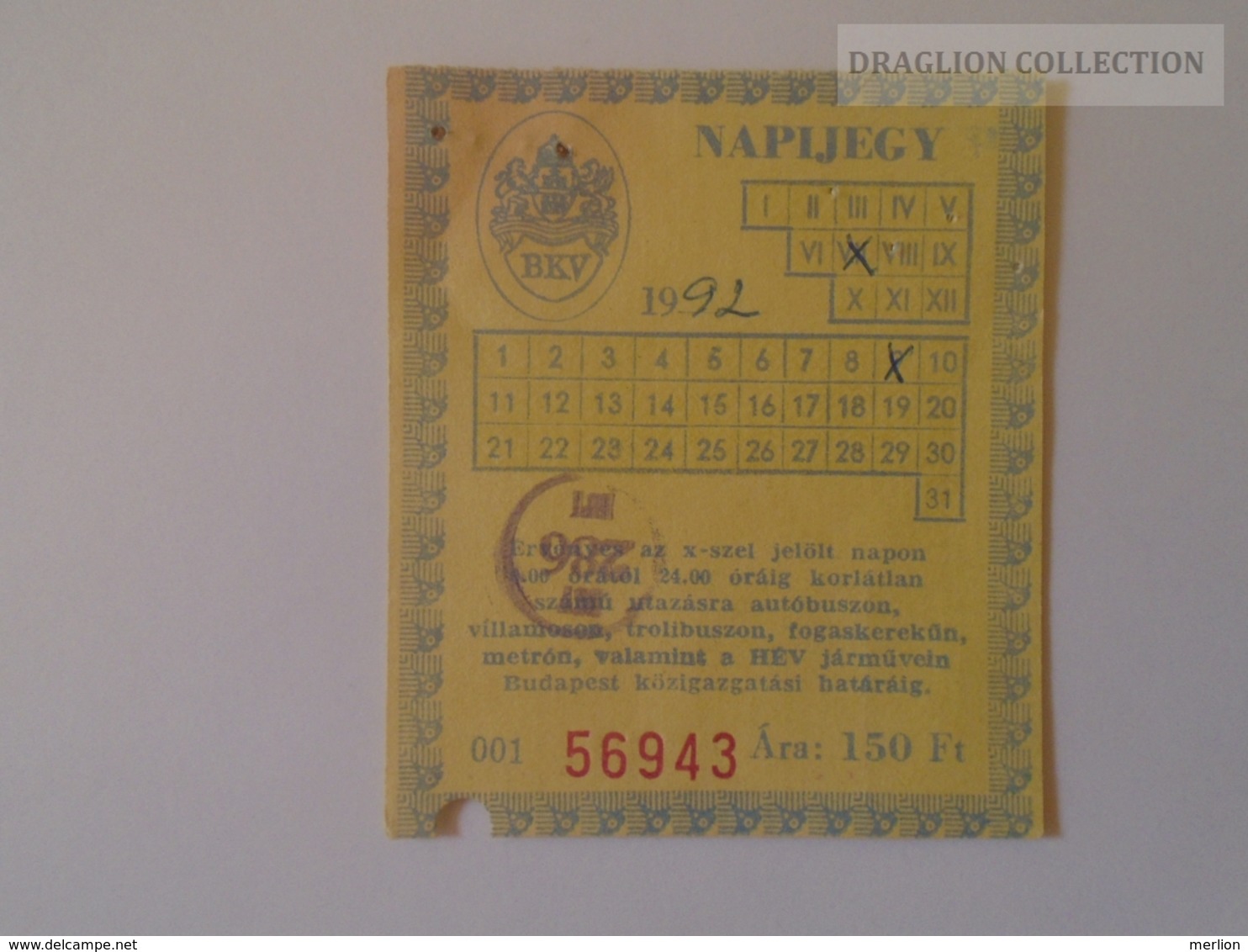 KA406.23 Monthly Ticket  - BKV   Hungary  Budapest  - 1992 - (local Train, Bus, Trolleybus, Tram, Funiculare, Subway) - Europe