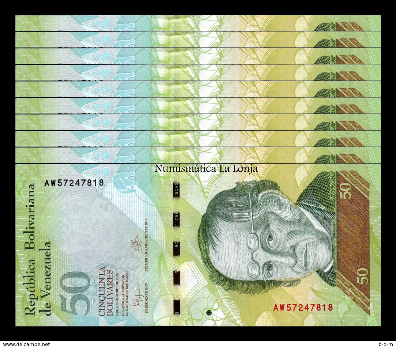 Venezuela Lot Bundle 10 Banknotes 50 Bolivares 2015 Pick 92k SC UNC - Venezuela