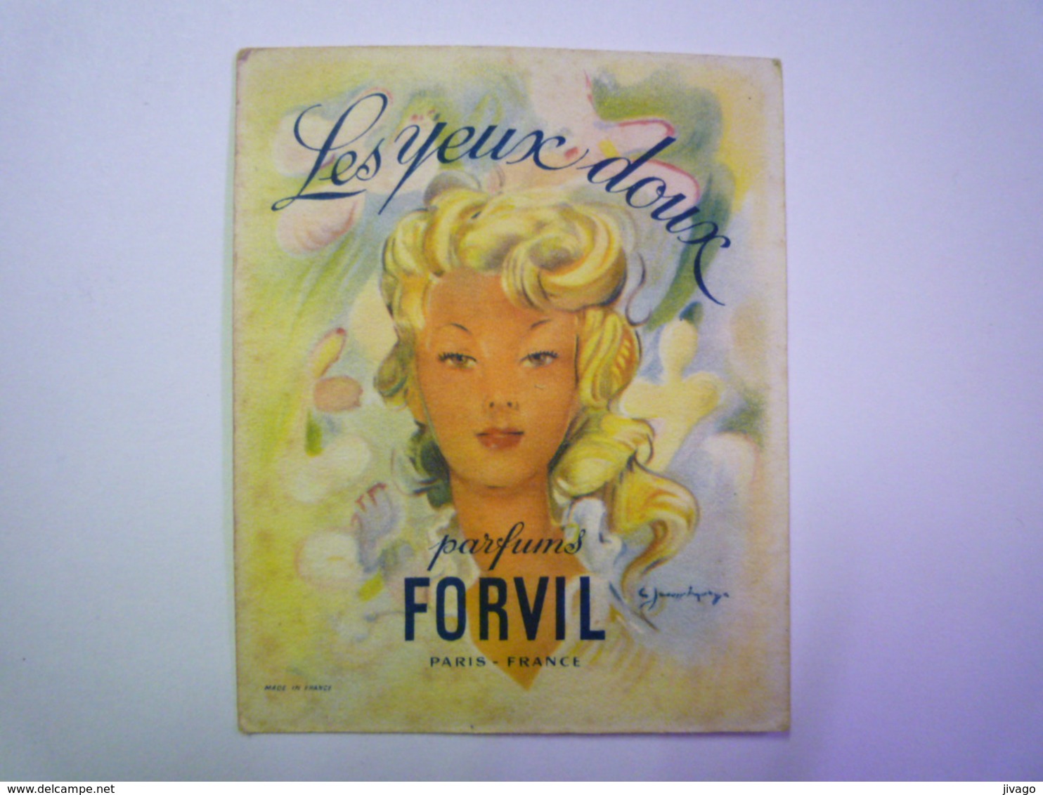 2019 - 1626  Petit Calendrier Parfumé  " Les Yeux Doux "  FORVIL   1956    (format 6,5 X 8cm) - Anciennes (jusque 1960)