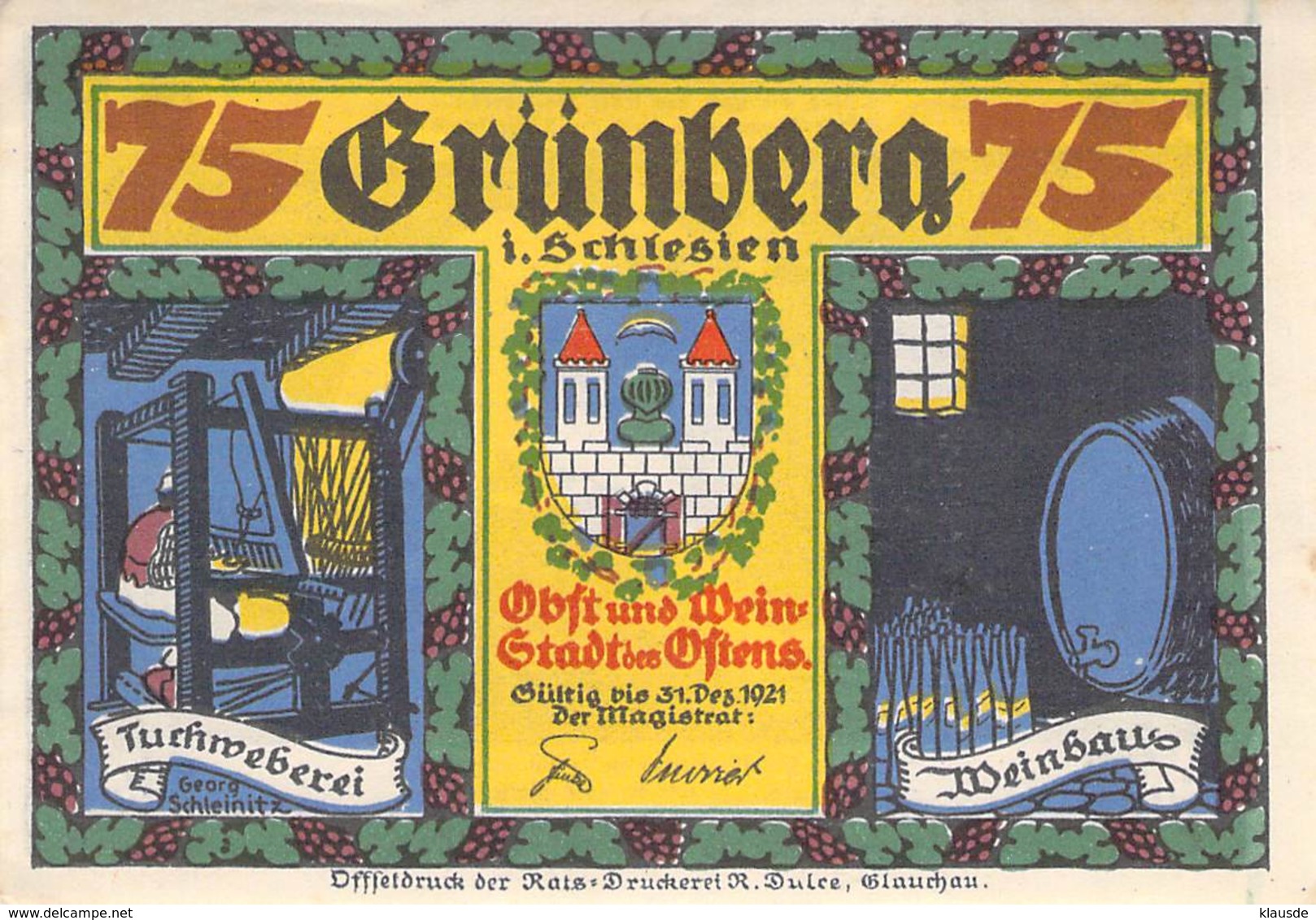 75 Pfg. Notgeld Grünberg I/ Schl.UNC (I) - [11] Emisiones Locales