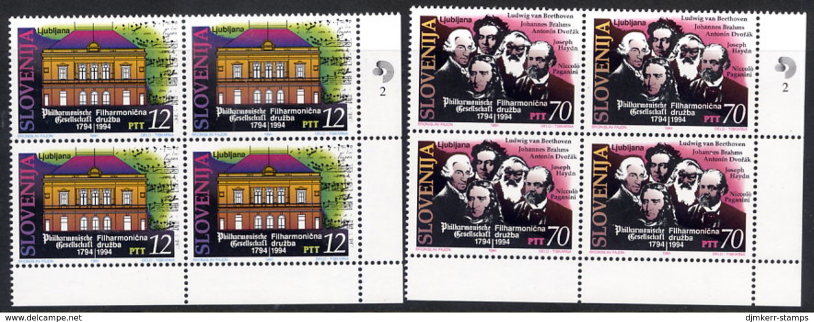 SLOVENIA 1994 Philharmonic Society Bicentenary Blocks Of 4 MNH / **  Michel 95-96 - Slovenië