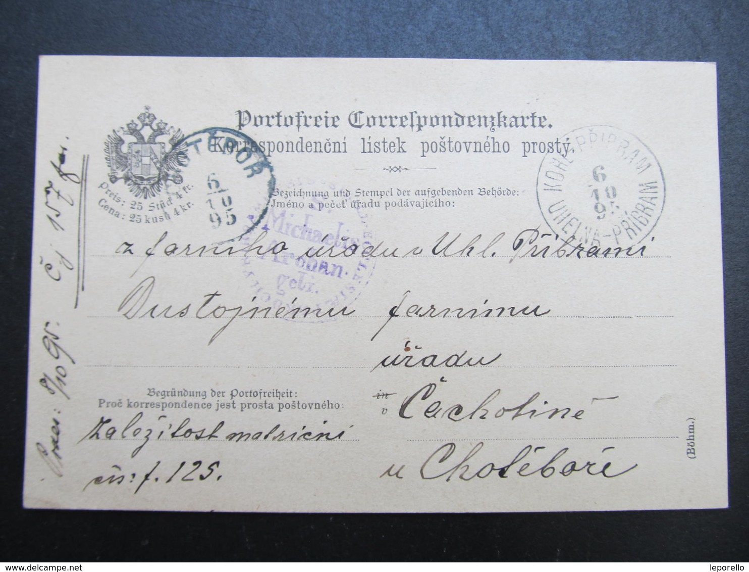 KARTE Kohle Pribram Uhelna Pribram - Cahotin Chotebor 1895 Portofrei  /// D*38777 - Briefe U. Dokumente