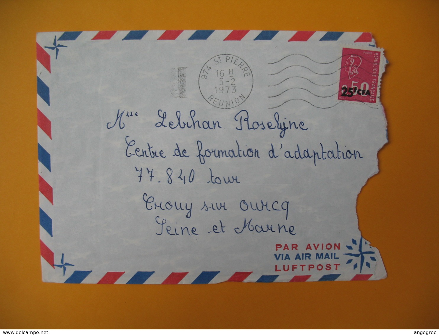 Lettre De La Réunion CFA  1973  N° 393  Marianne De Béquet De Saint Pierre Pour La France - Covers & Documents