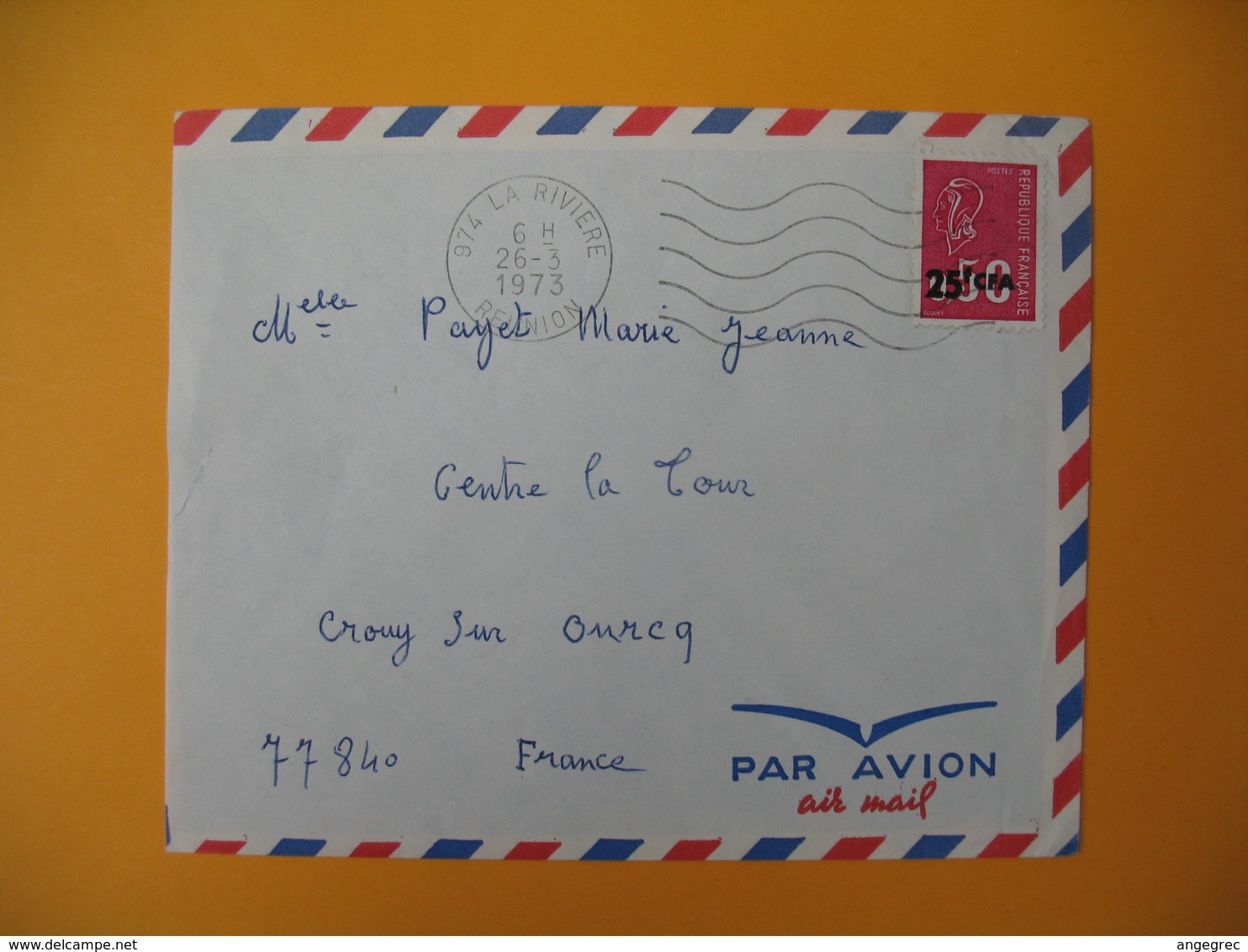 Lettre De La Réunion CFA  1973  N° 393  Marianne De Béquet De La Rivière  Pour La France - Covers & Documents