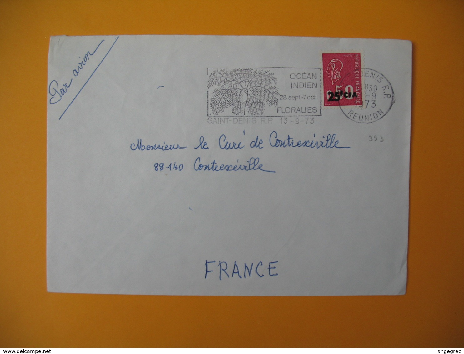 Lettre De La Réunion CFA  1973  N° 393  Marianne De Béquet De Saint Denis Pour La France EM Océan Indien Floralies - Covers & Documents