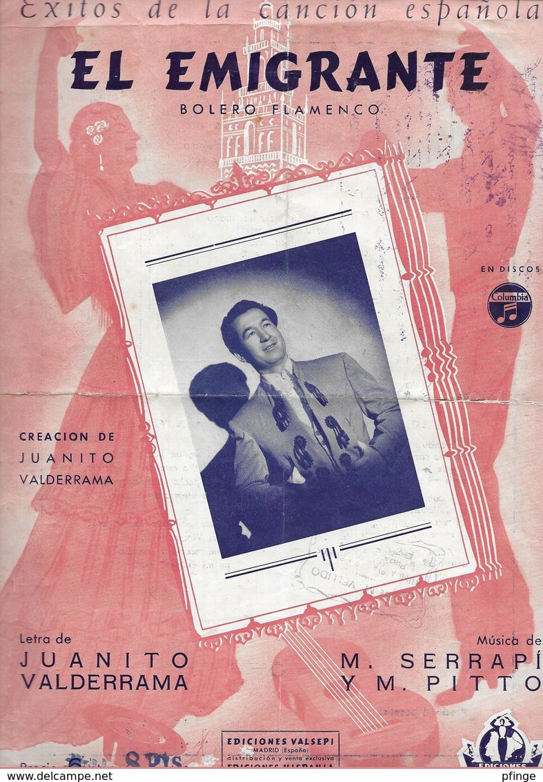 El Emigrante...(p : Juanito Valderrama ;  M : M. Serrapi & Y.M. Pitto),1950 - Autres & Non Classés