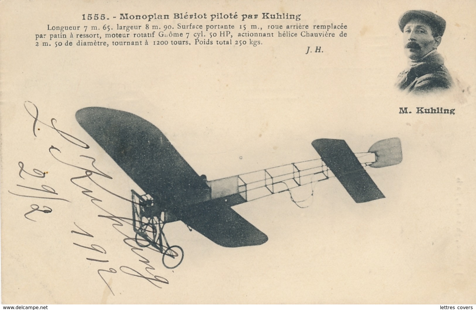 KUHLING - CP " Monoplan BLERIOT " Avec Signature Autographe - Aviateur - Pilote - Semeuse - Aviateurs